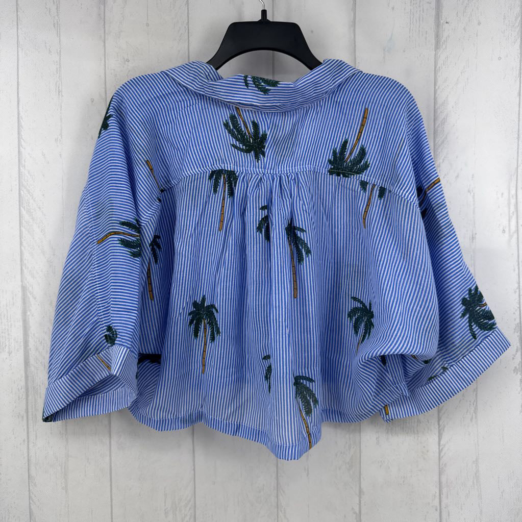 XL striped & palm tree print button down top