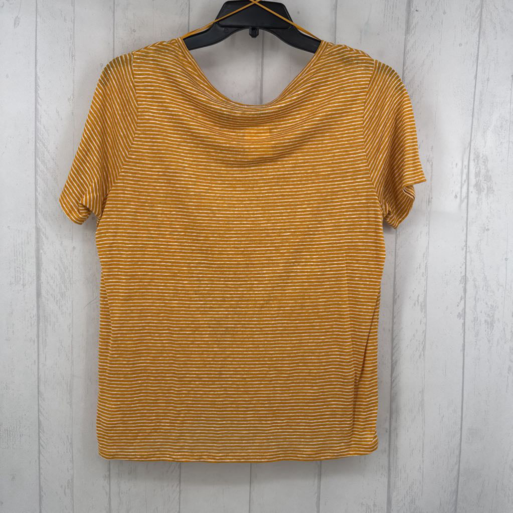 L linen striped s/s tee