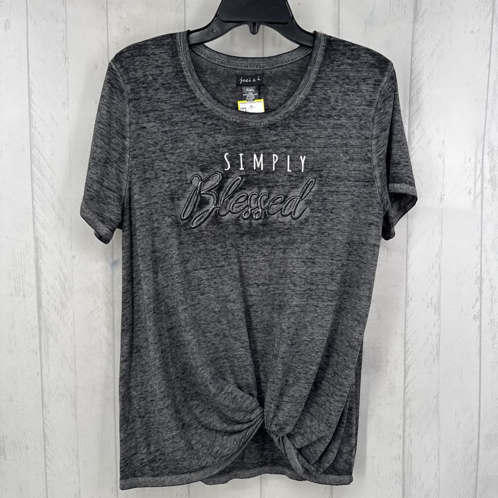 L graphic s/s gathered hem tee-simply blessed