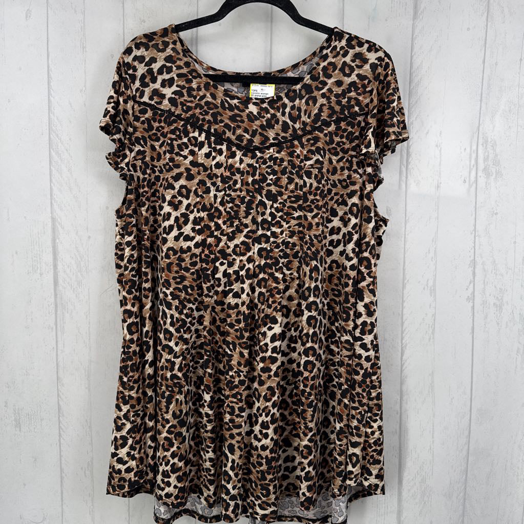 2X animal print flowy s/s top