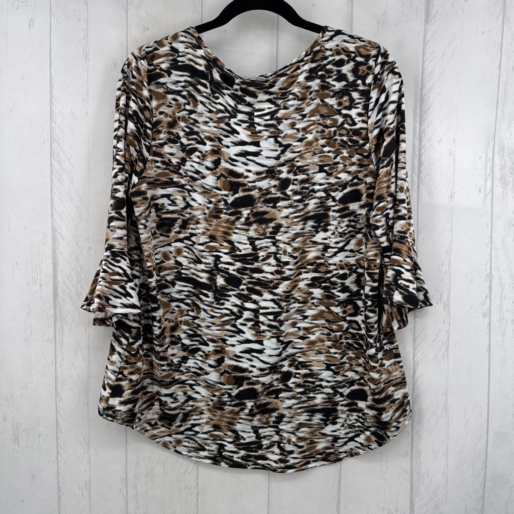 L animal print notch neck 3/4 slv top
