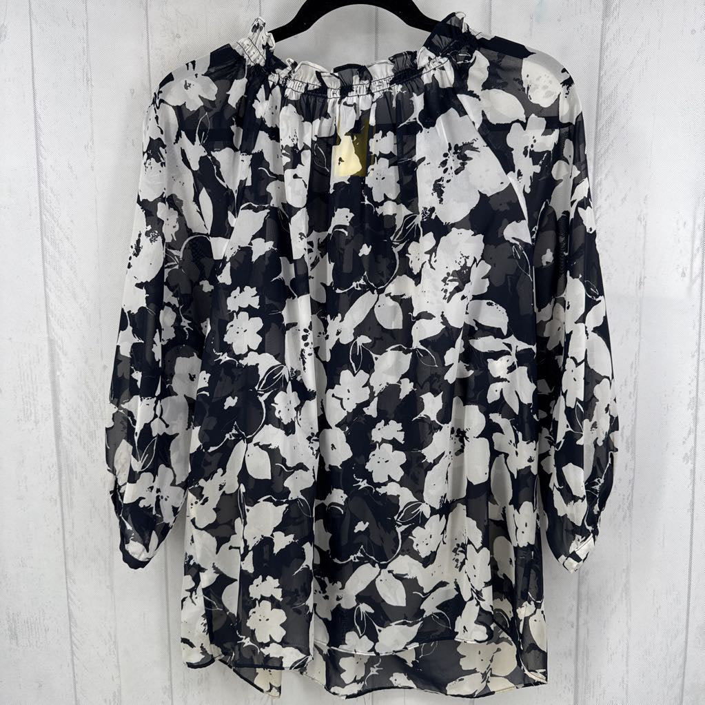 2X flo print notch neck 3/4 slv top