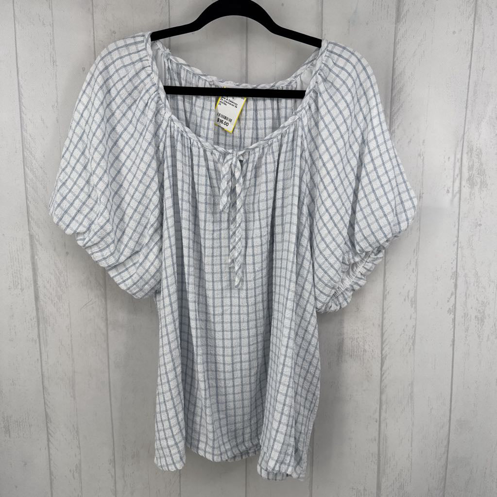 2X checkered tie front s/s top