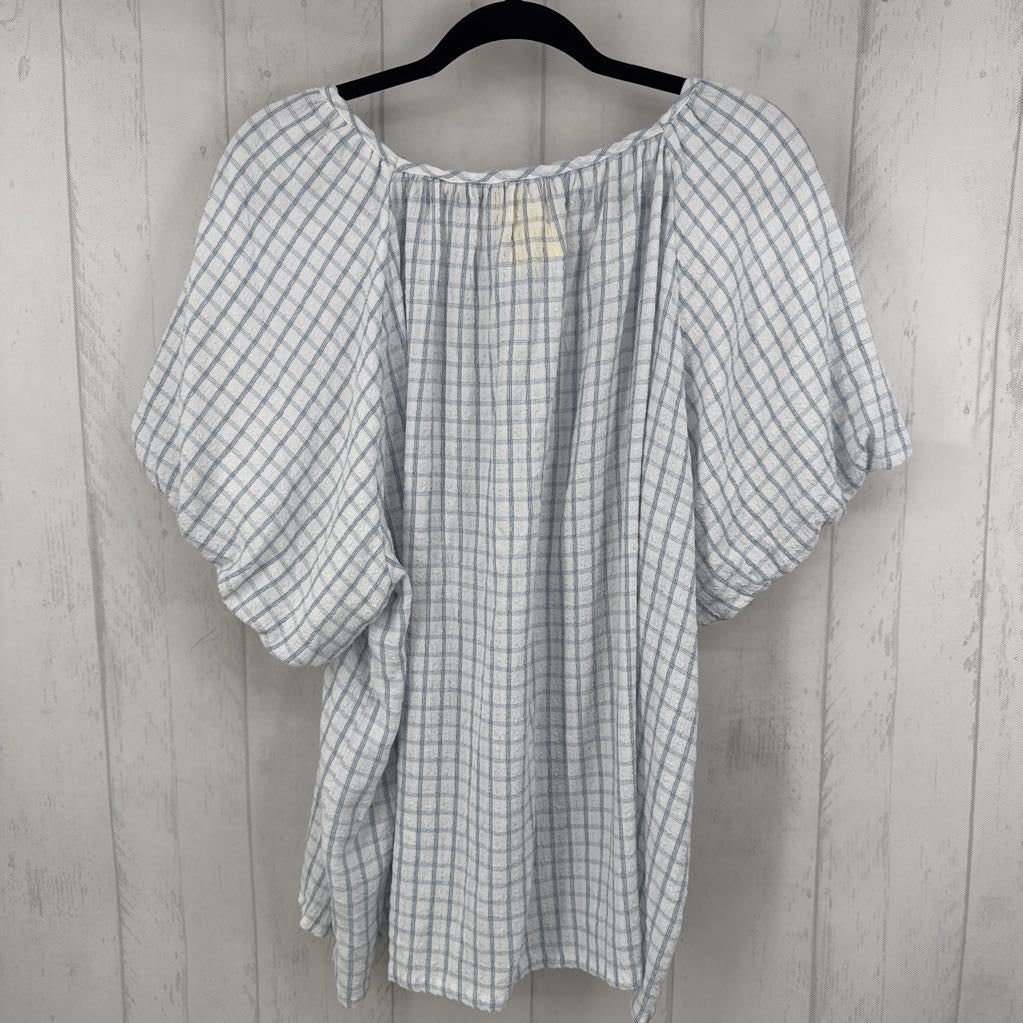 2X checkered tie front s/s top