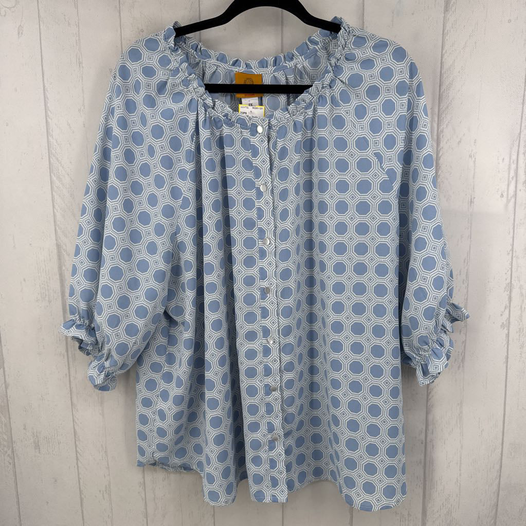 2X printed button down s/s top