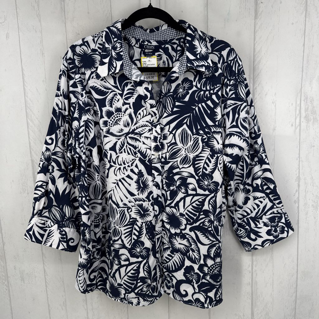 2X flo print button down l/s top