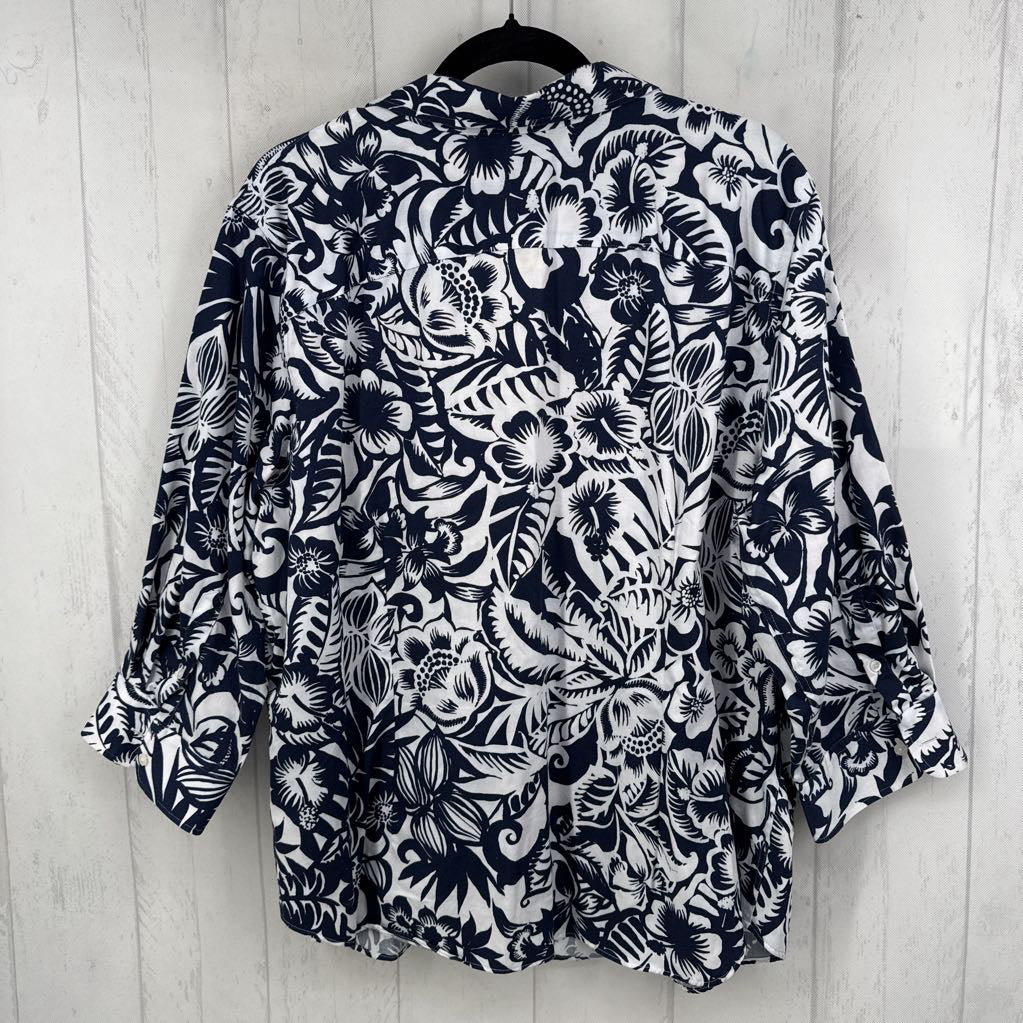 2X flo print button down l/s top