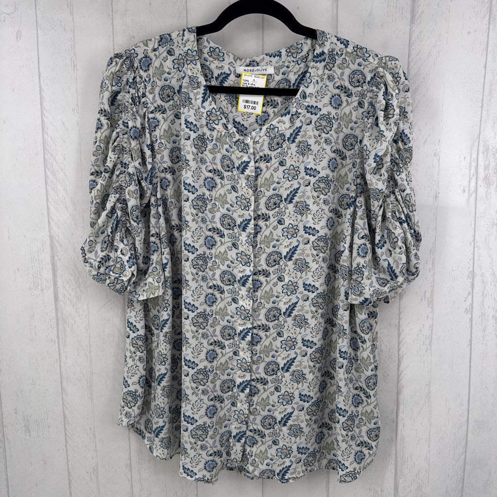 2X flo print button down s/s top
