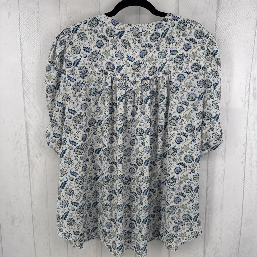 2X flo print button down s/s top