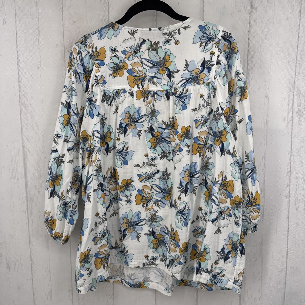 14/16 flo print split neck 3/4 slv top