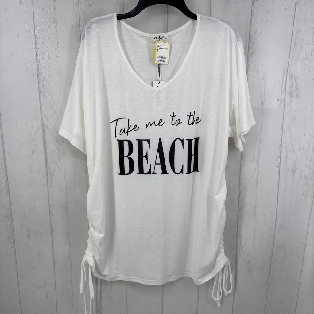XL graphic v-neck s/s top-beach
