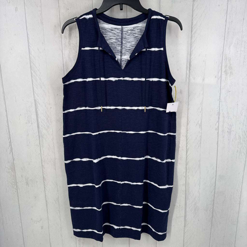 M striped split neck slvls dress