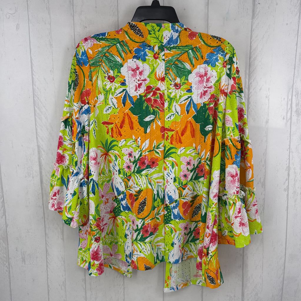 L flo print eyelet open front cardi