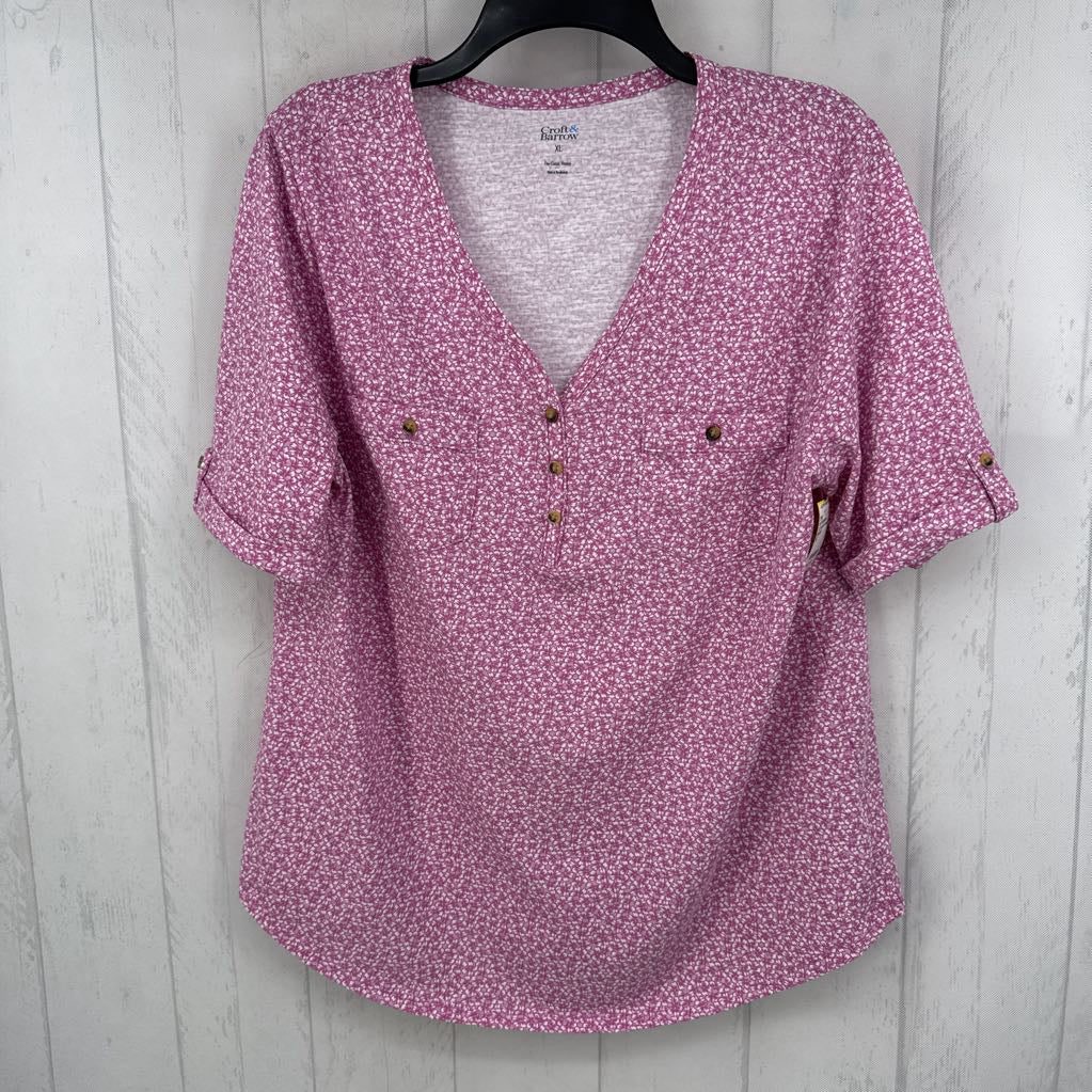 XL flo print v-neck s/s tee