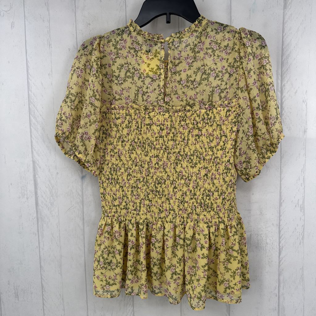 00 smocked flo print s/s top