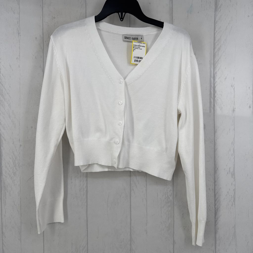 M button front cropped cardi