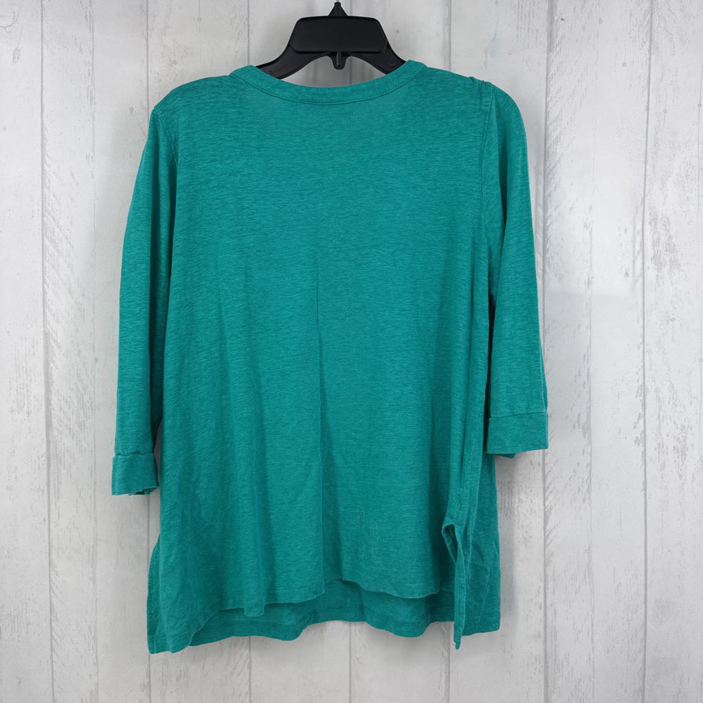 L flo embroidered split neck 3/4 slv top