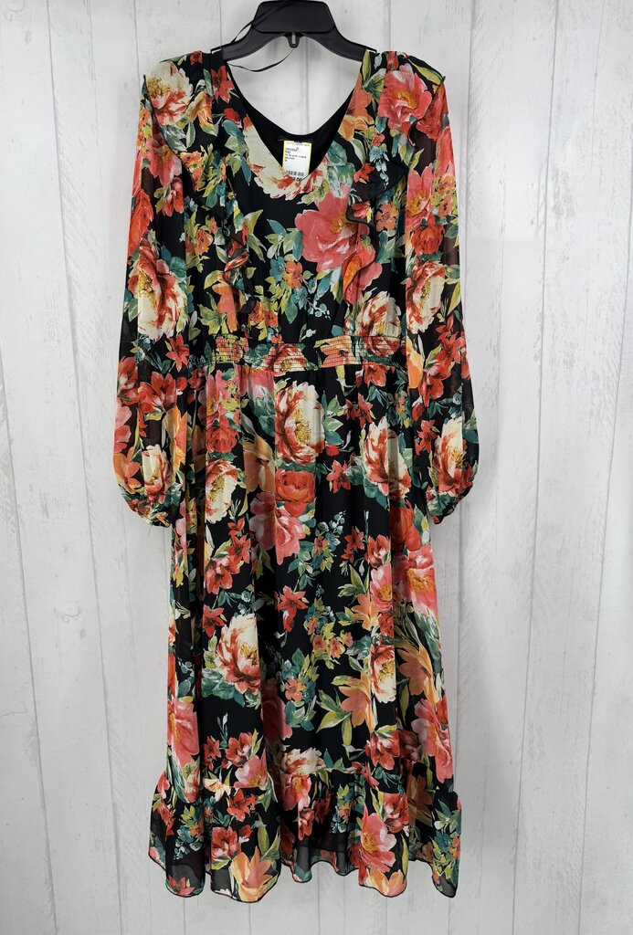 14 flo print v-neck l/s dress