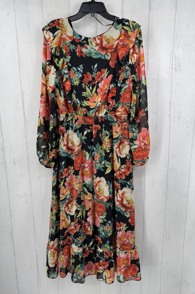 14 flo print v-neck l/s dress