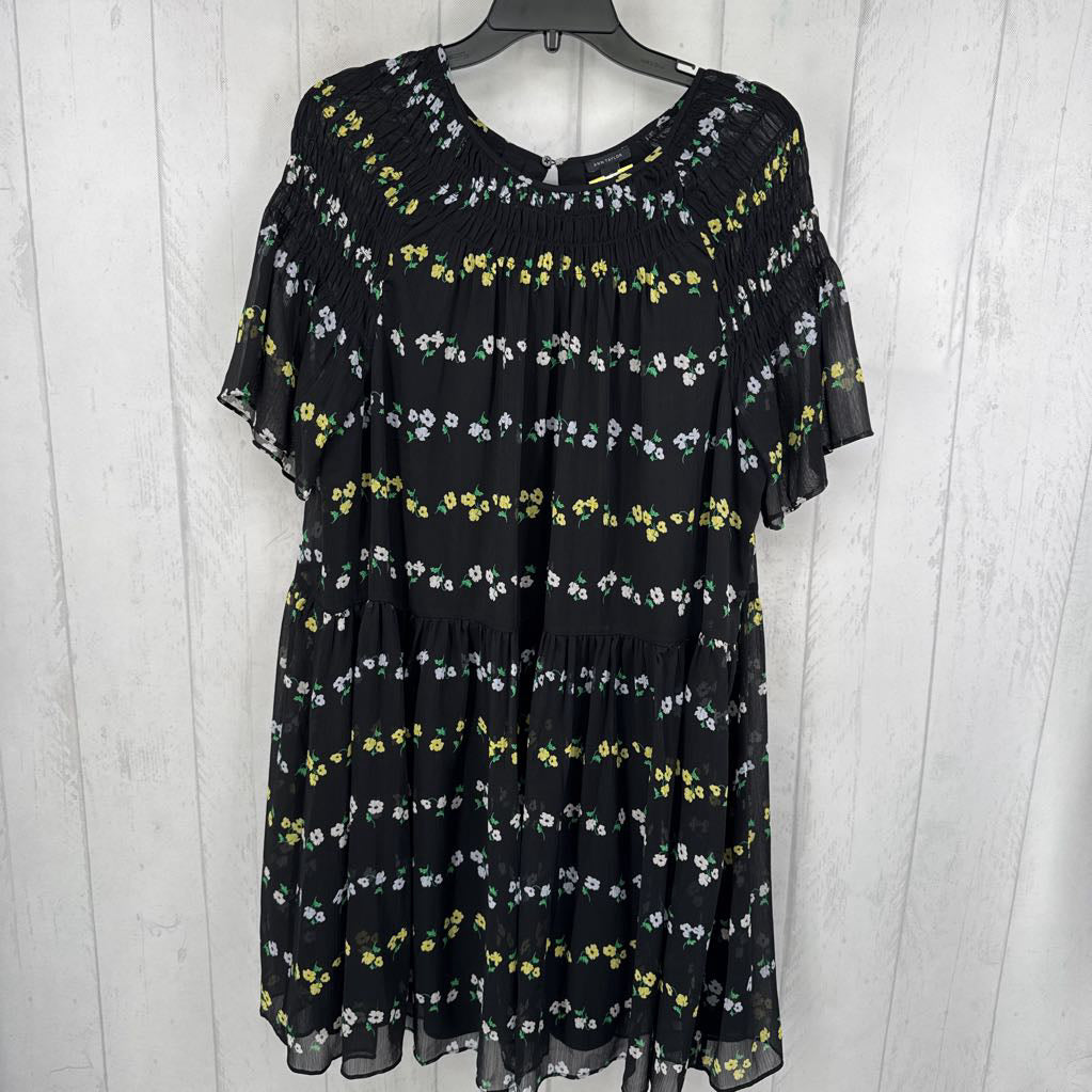 XL flo print smocked s/s dress