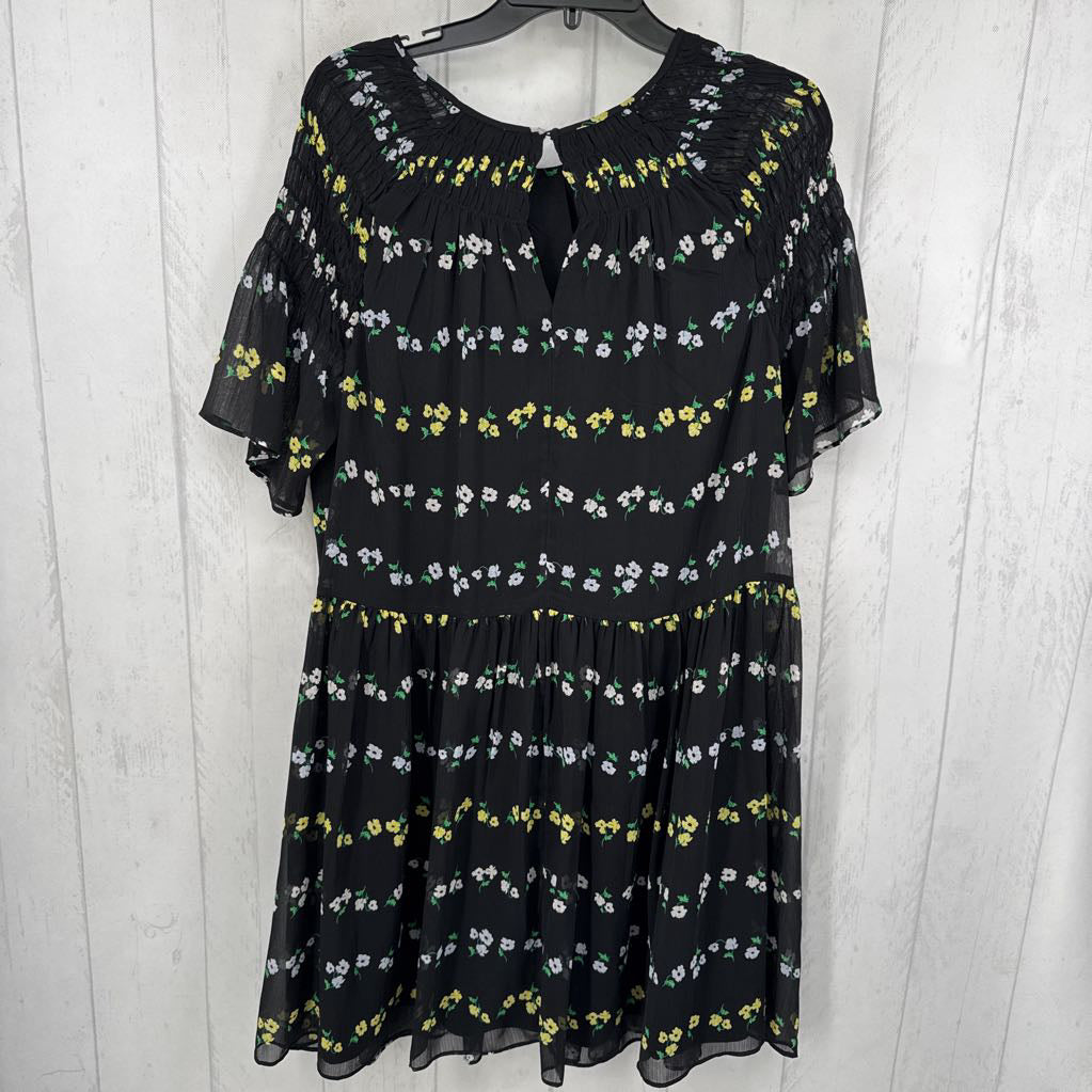 XL flo print smocked s/s dress