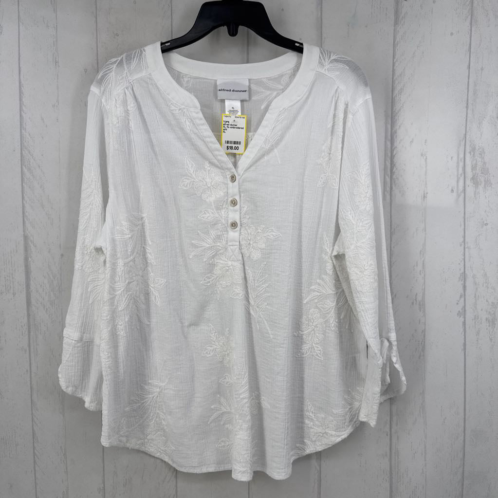 XL flo embroidered gauze 3/4 slv top