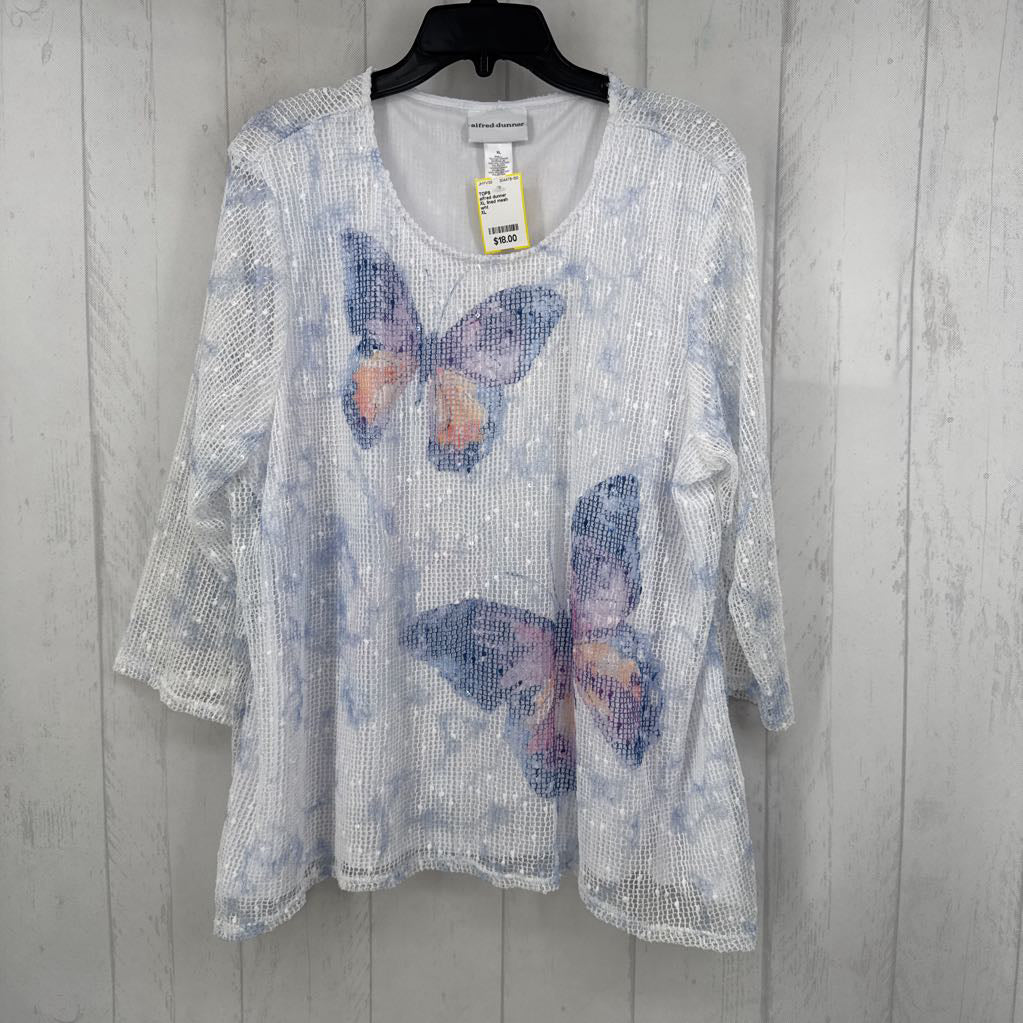 XL lined mesh butterfly 3/4 slv top