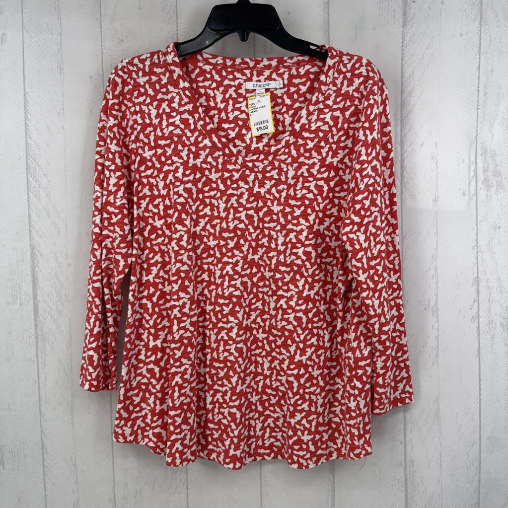L printed v-neck 3/4 slv top
