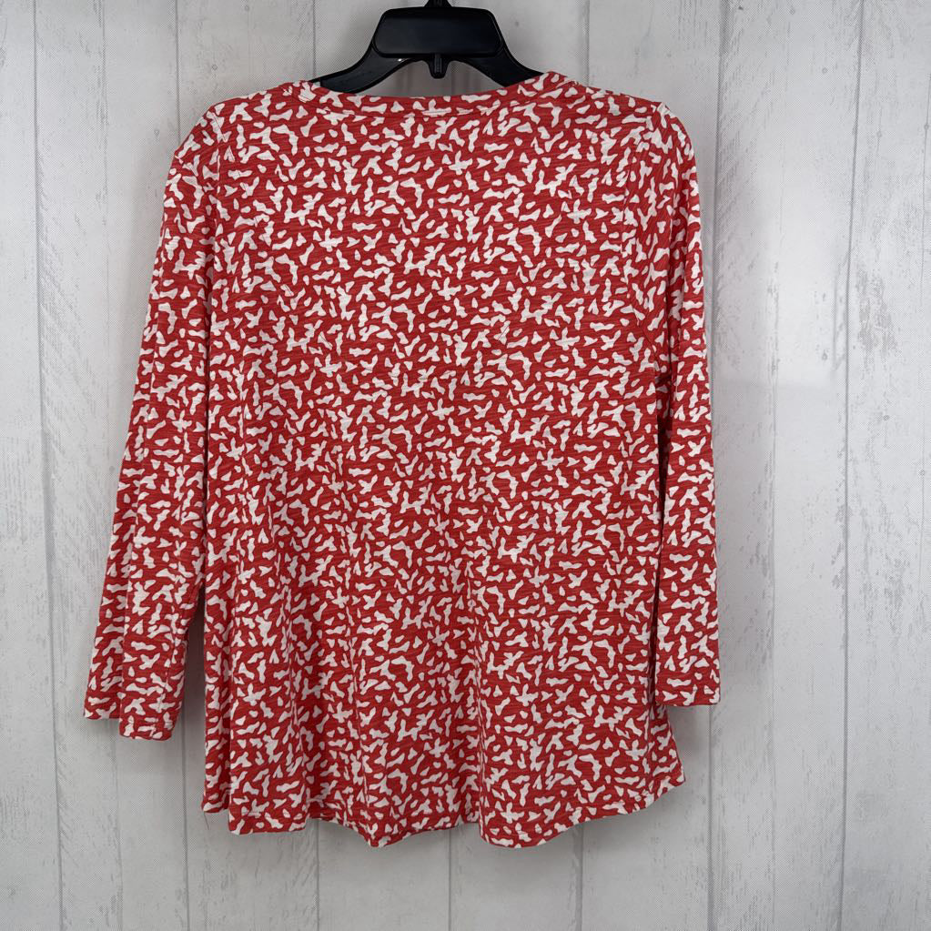 L printed v-neck 3/4 slv top