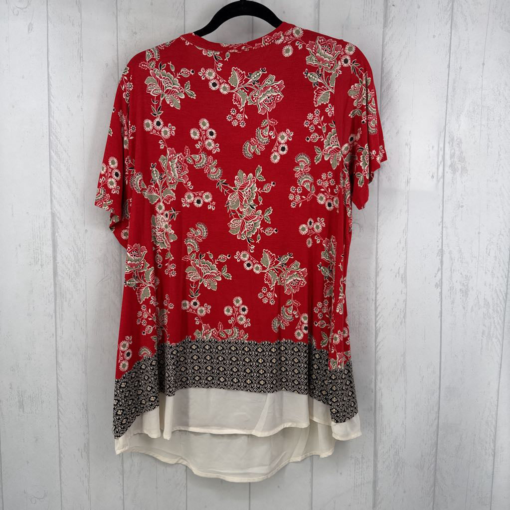 1X flo print layered hem s/s top