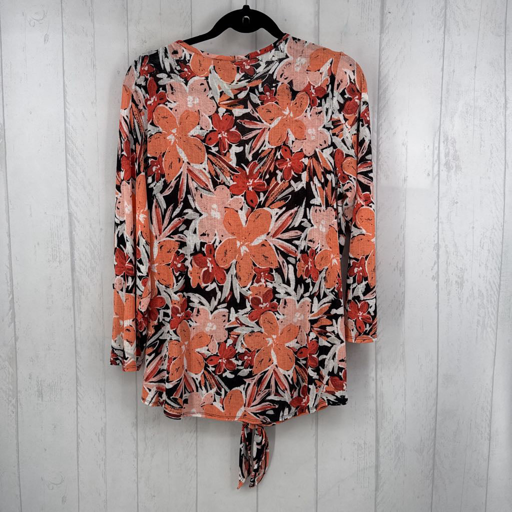 1X flo print v-neck 3/4 slv top