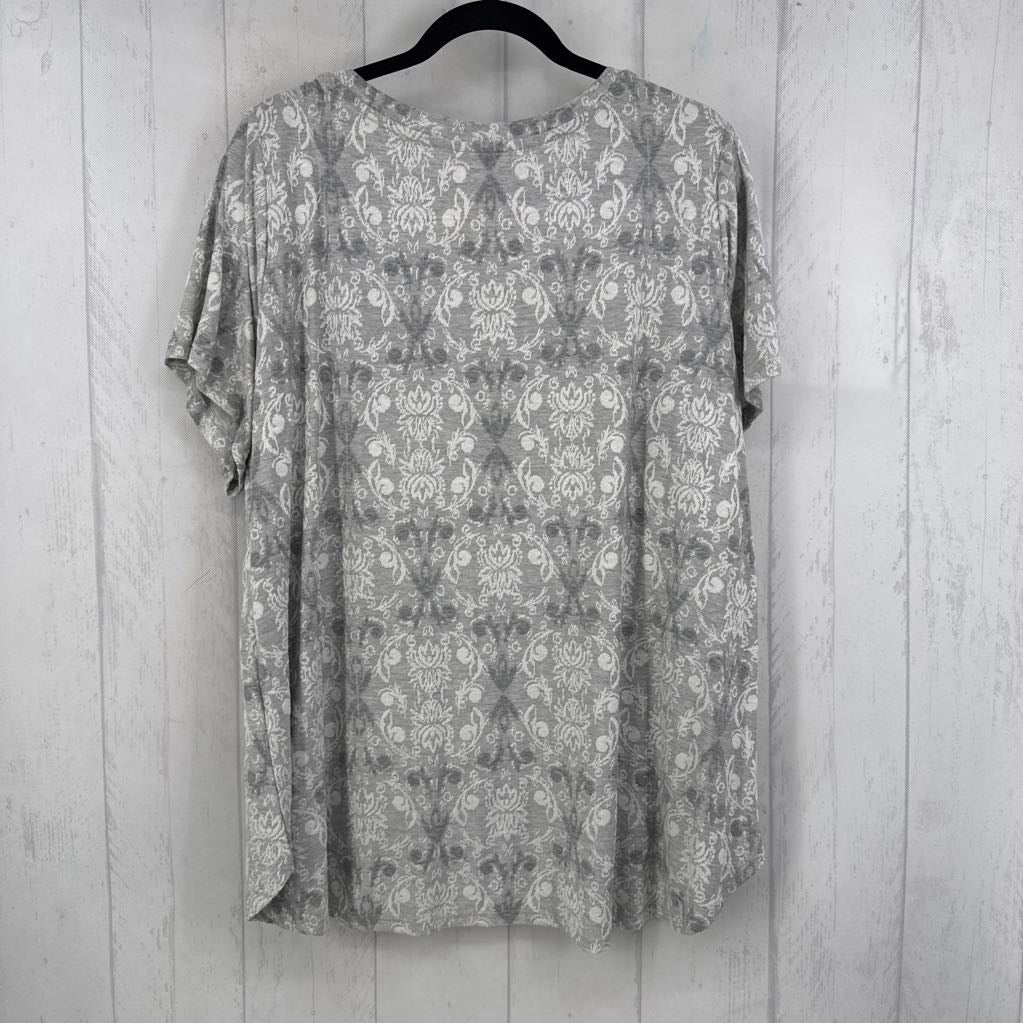 3X damask print s/s top