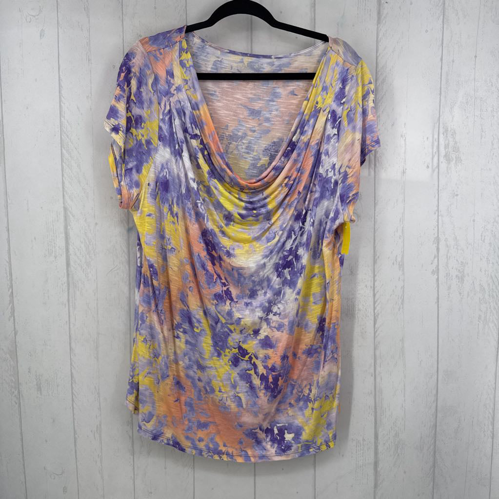 1X tie-dye draped neck s/s top