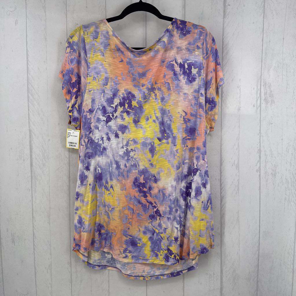 1X tie-dye draped neck s/s top