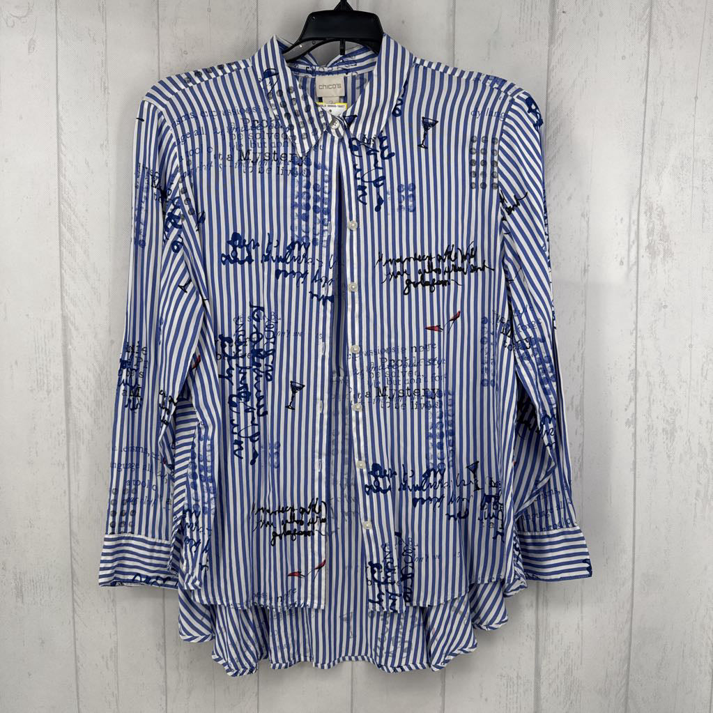 L striped graphic button down l/s top