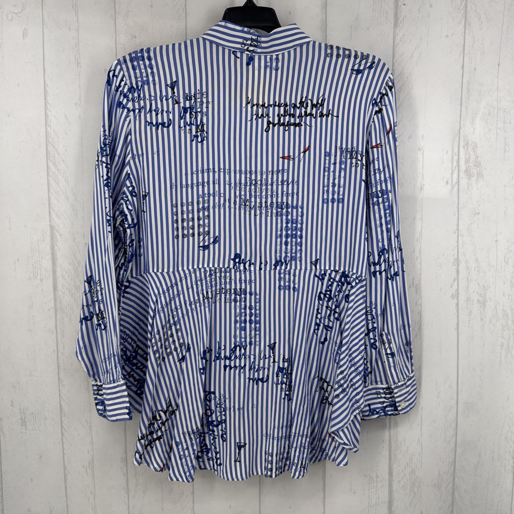 L striped graphic button down l/s top