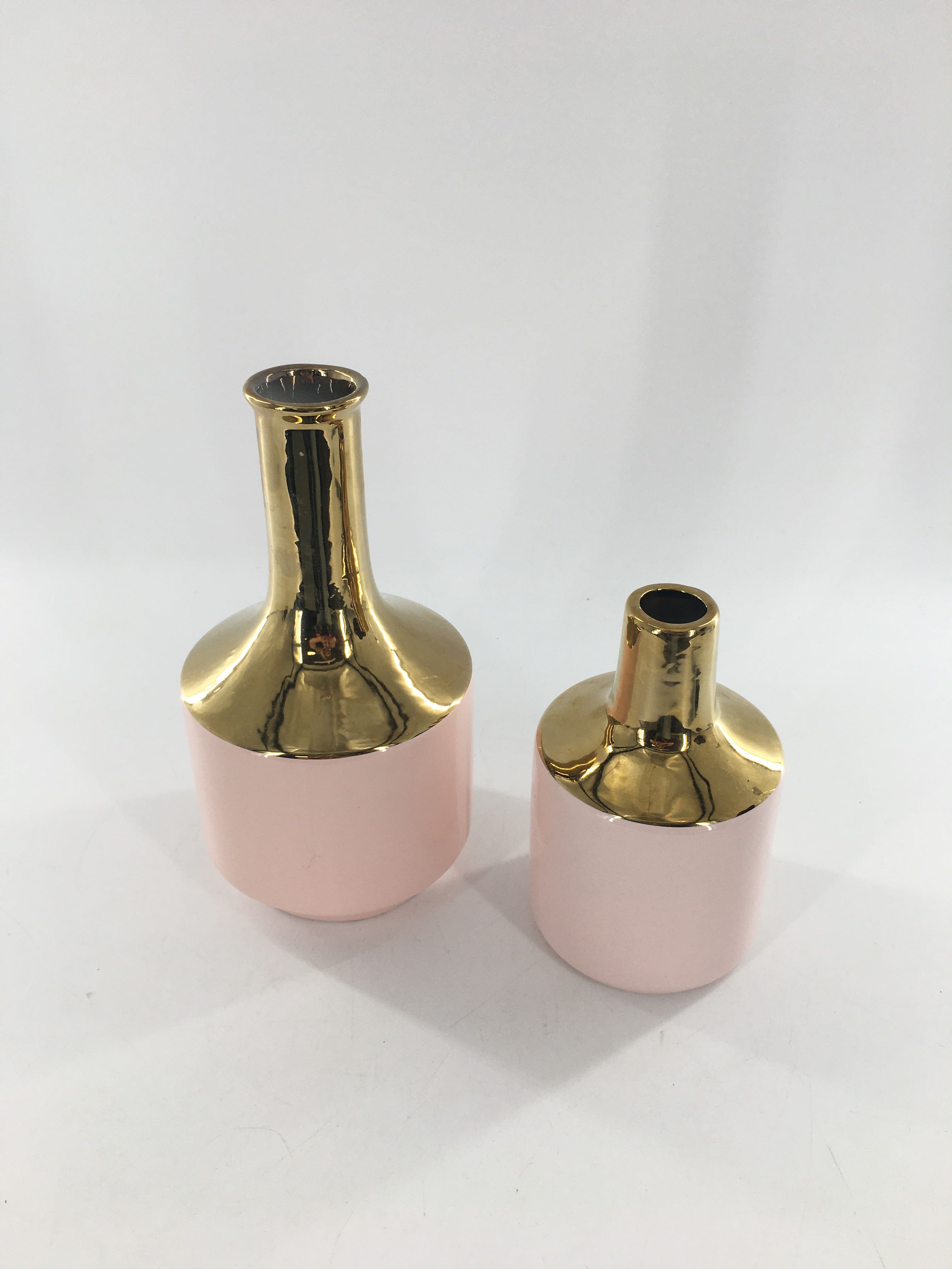 2pc pink & gold ceramic vase