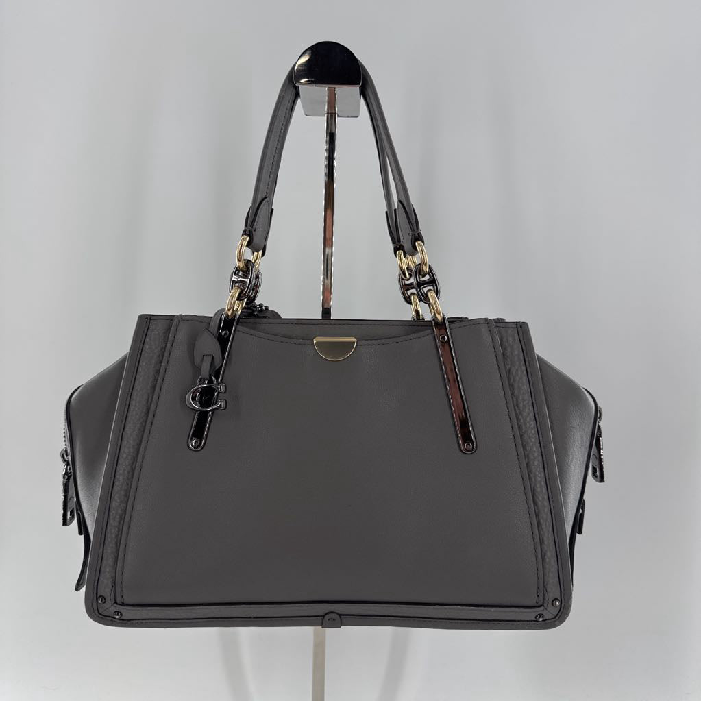 top zip satchel w/ two snap closure slip pockets