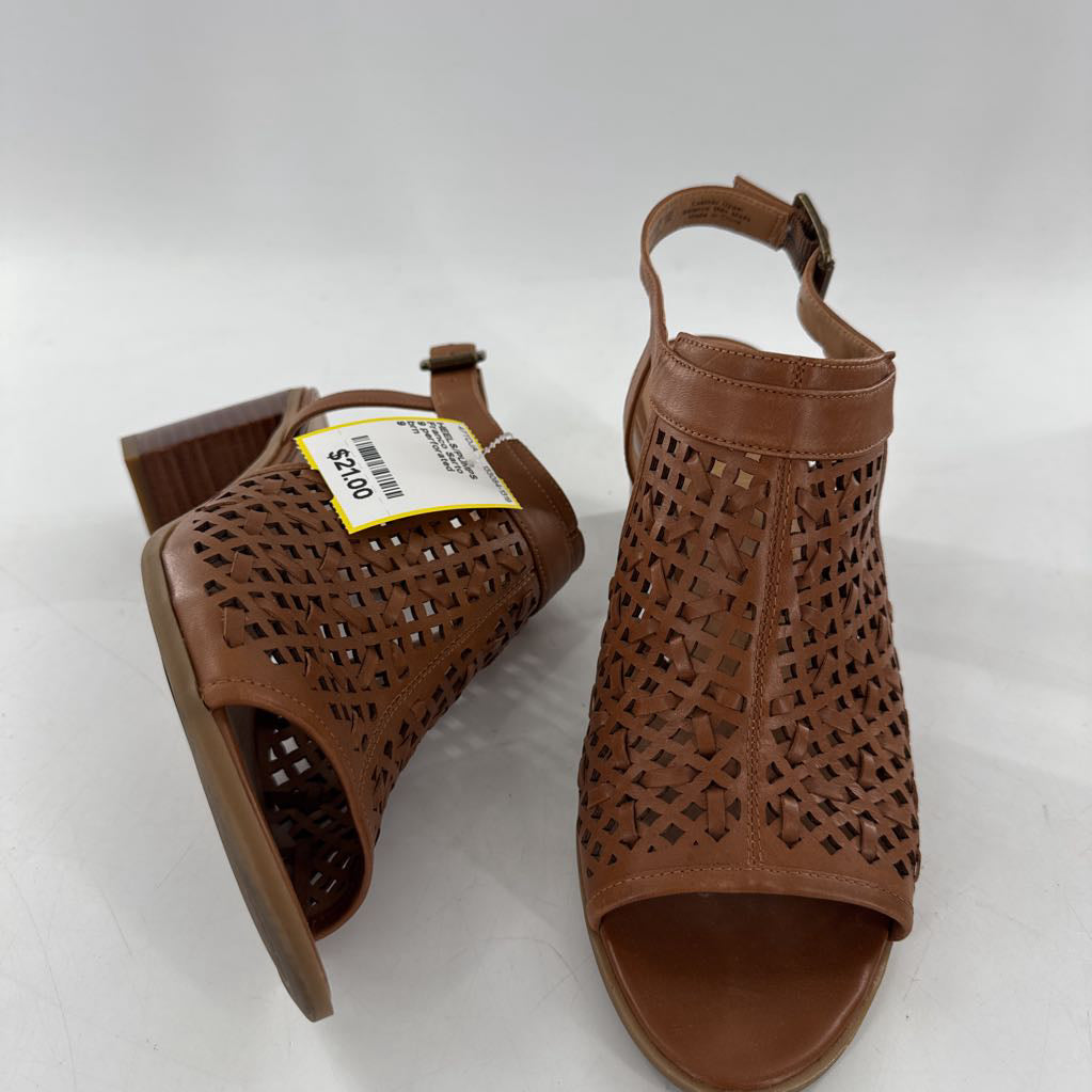 9 perforated leather block heel sandal
