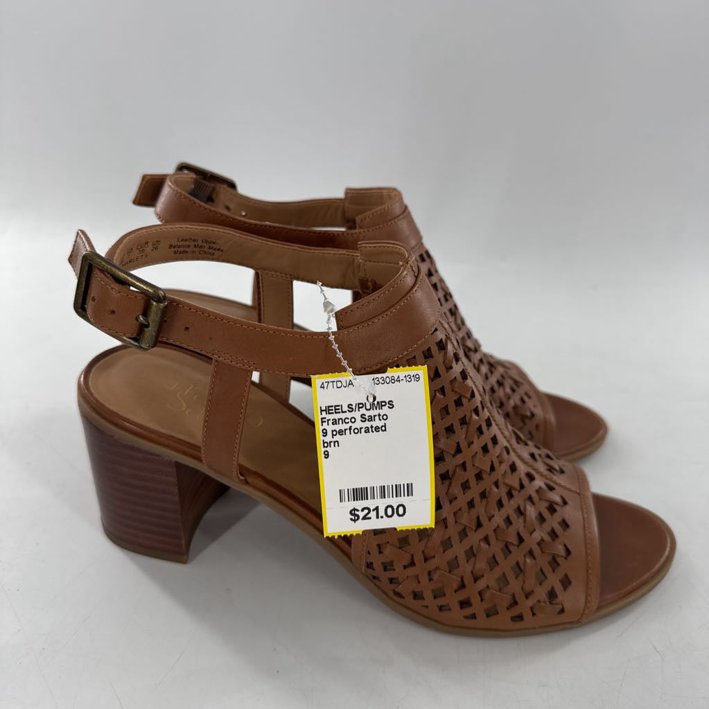 9 perforated leather block heel sandal