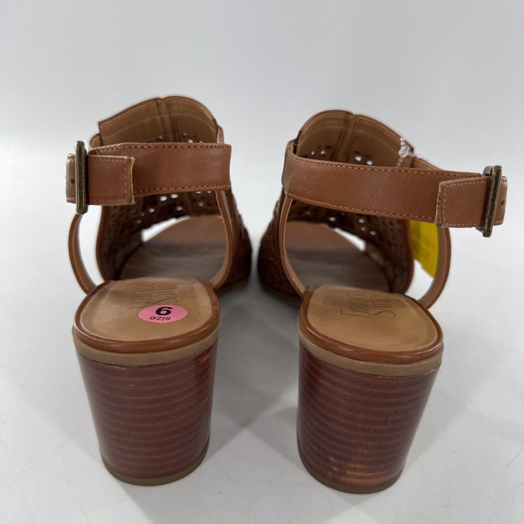 9 perforated leather block heel sandal