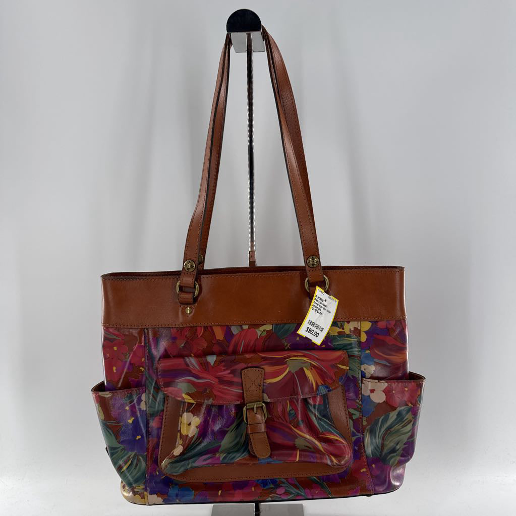 floral top zip tote w/ open pockets