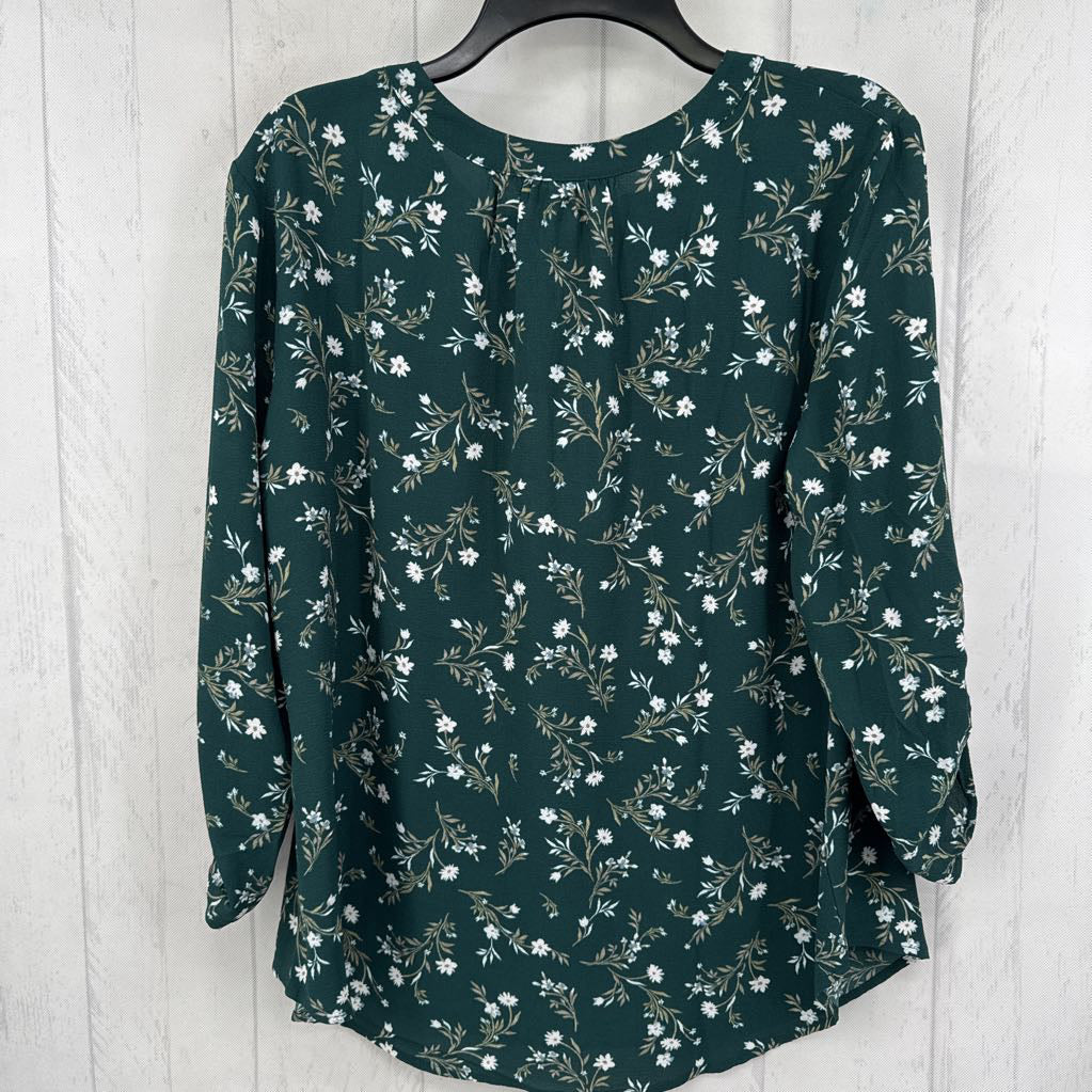 L split neck flo print 3/4 slv top