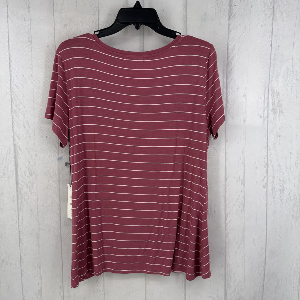 L striped gathered hem s/s tee