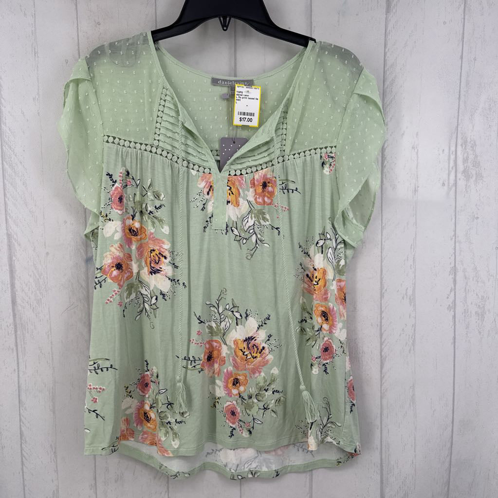 L flo print tassel tie s/s top