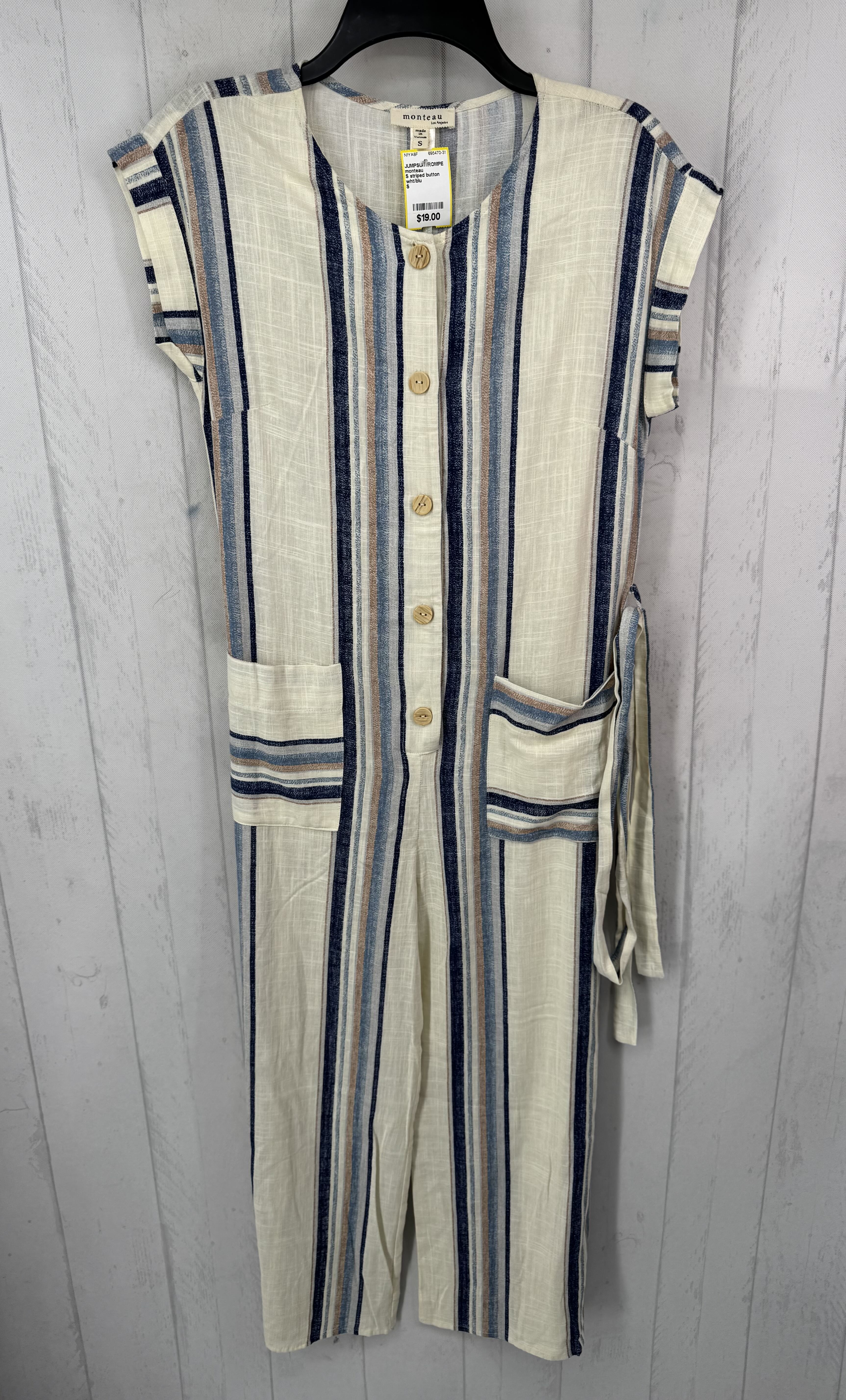S striped button down s/s jumpsuit