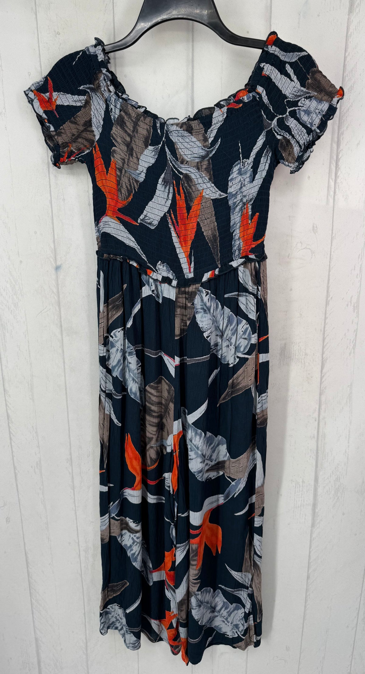 XS flo print smocked s/s jumpsuit