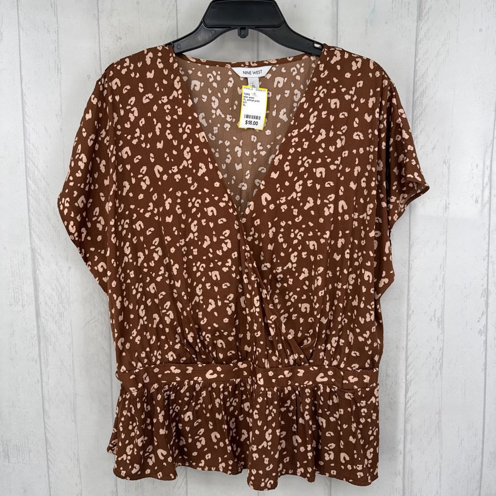 XL animal print crossover s/s peplum top