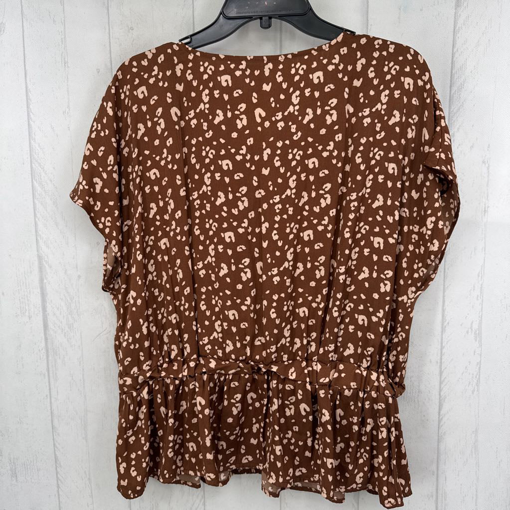 XL animal print crossover s/s peplum top