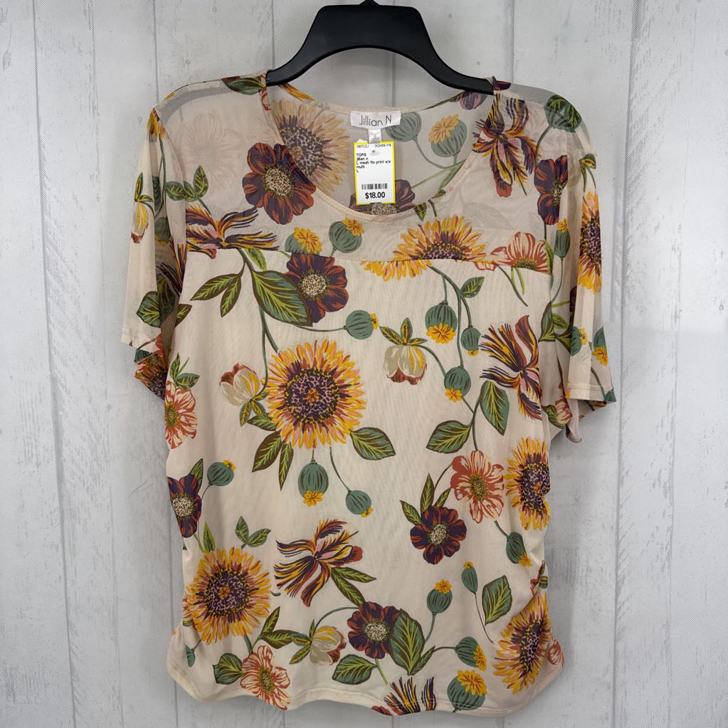 L mesh flo print s/s top